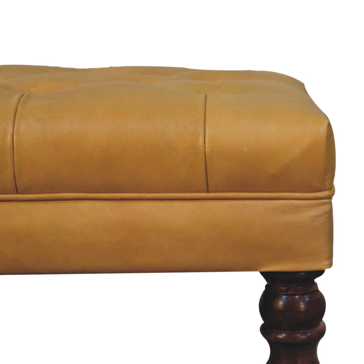 Honey Caramel Buffalo Ash Black Leather Ottoman – Close-Up of Leather