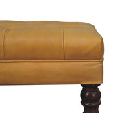 Honey Caramel Buffalo Ash Black Leather Ottoman – Close-Up of Leather