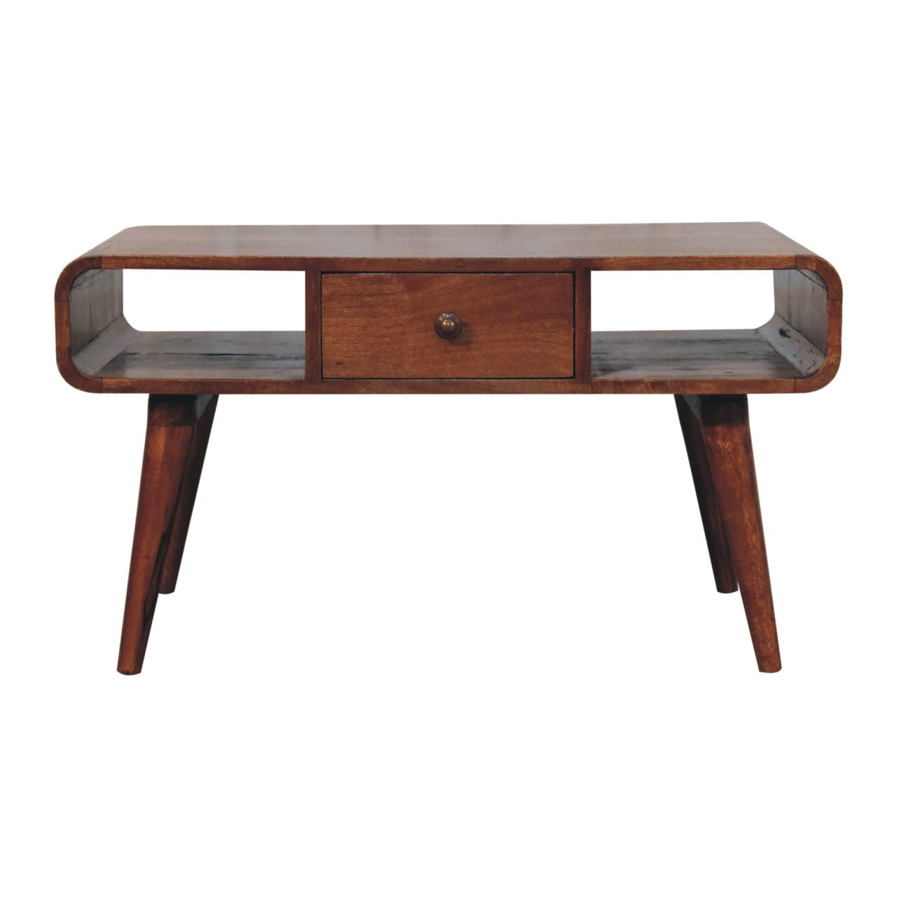 WillowStone Curved Honey Caramel Coffee Table – handcrafted solid wood furniture by WillowStone