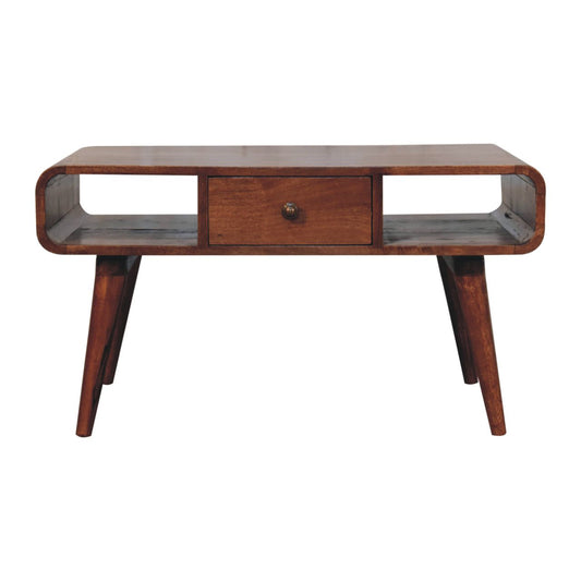 WillowStone Curved Honey Caramel Coffee Table – handcrafted solid wood furniture by WillowStone