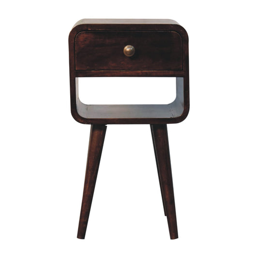 WillowStone Mini California Walnut Curved Bedside with Lower Slot