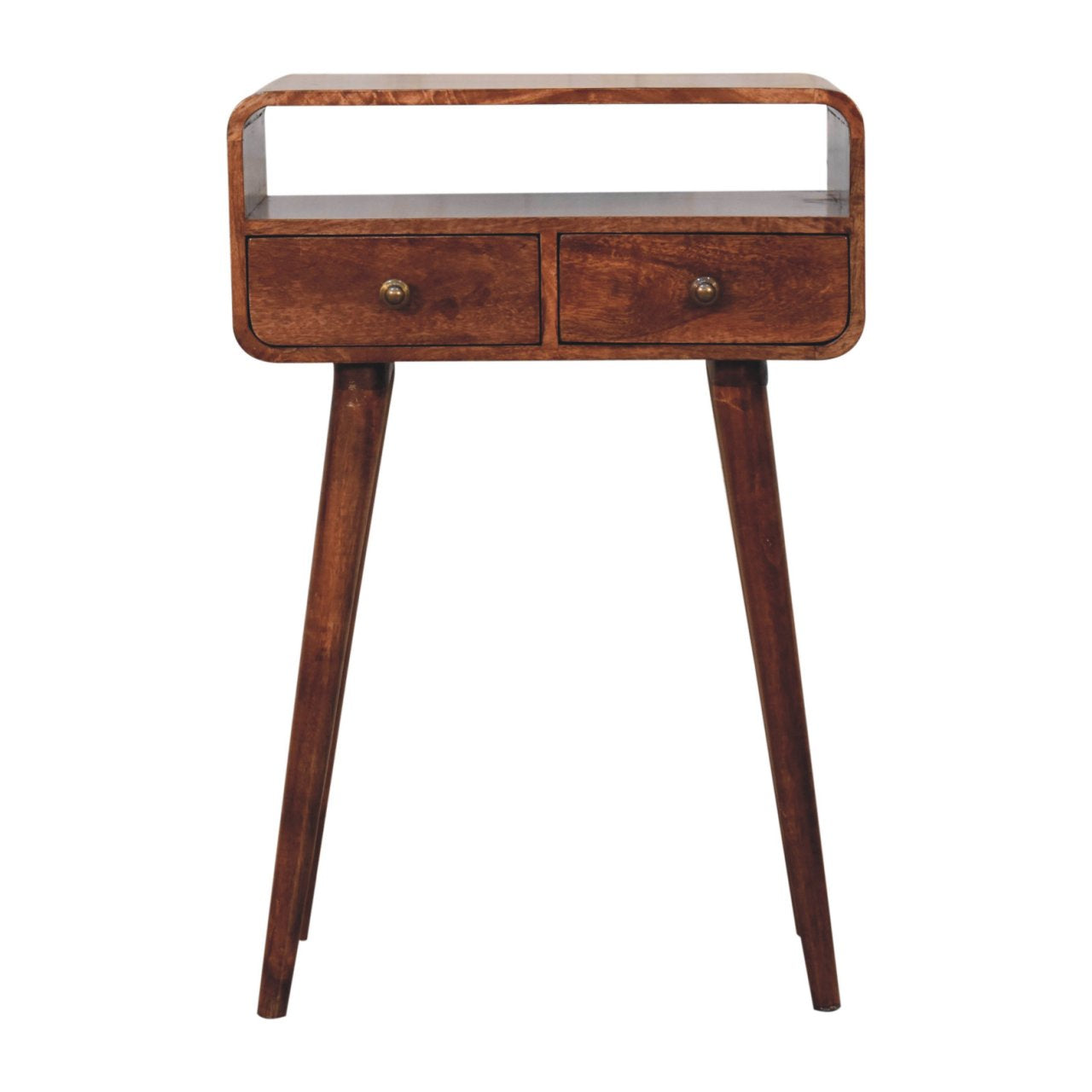 WillowStone Mini Curved Honey Caramel Console Table – handcrafted solid wood furniture by WillowStone