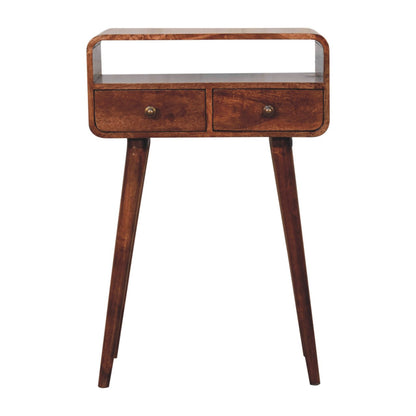 WillowStone Mini Curved Honey Caramel Console Table – handcrafted solid wood furniture by WillowStone