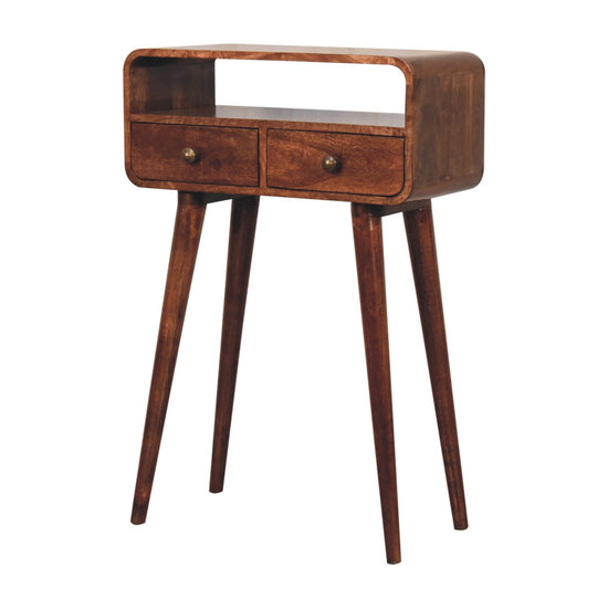 Mini Curved Console Table - Honey Caramel Finish