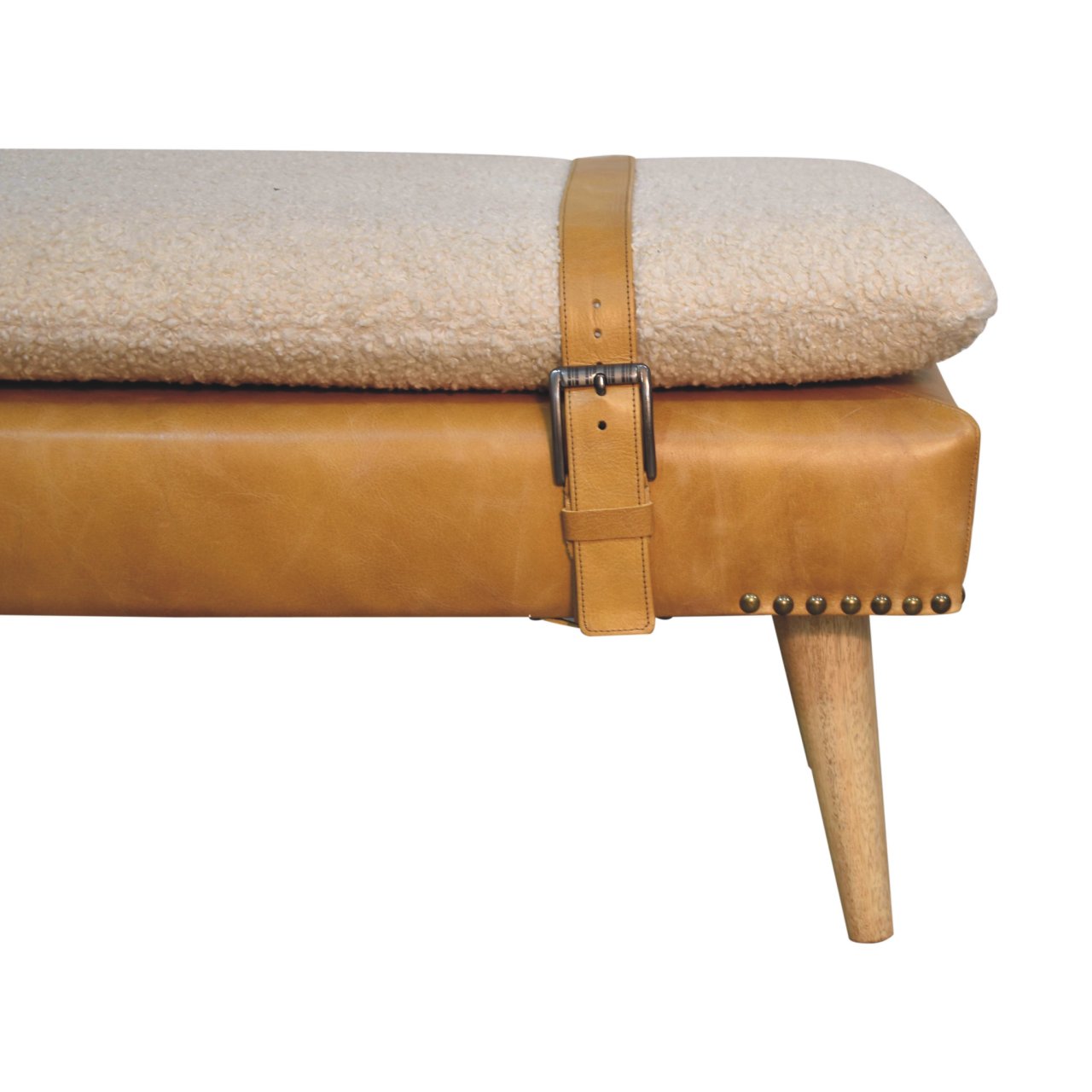 WillowStone Boucl�� Buffalo Hide Olive Green Leather Bench