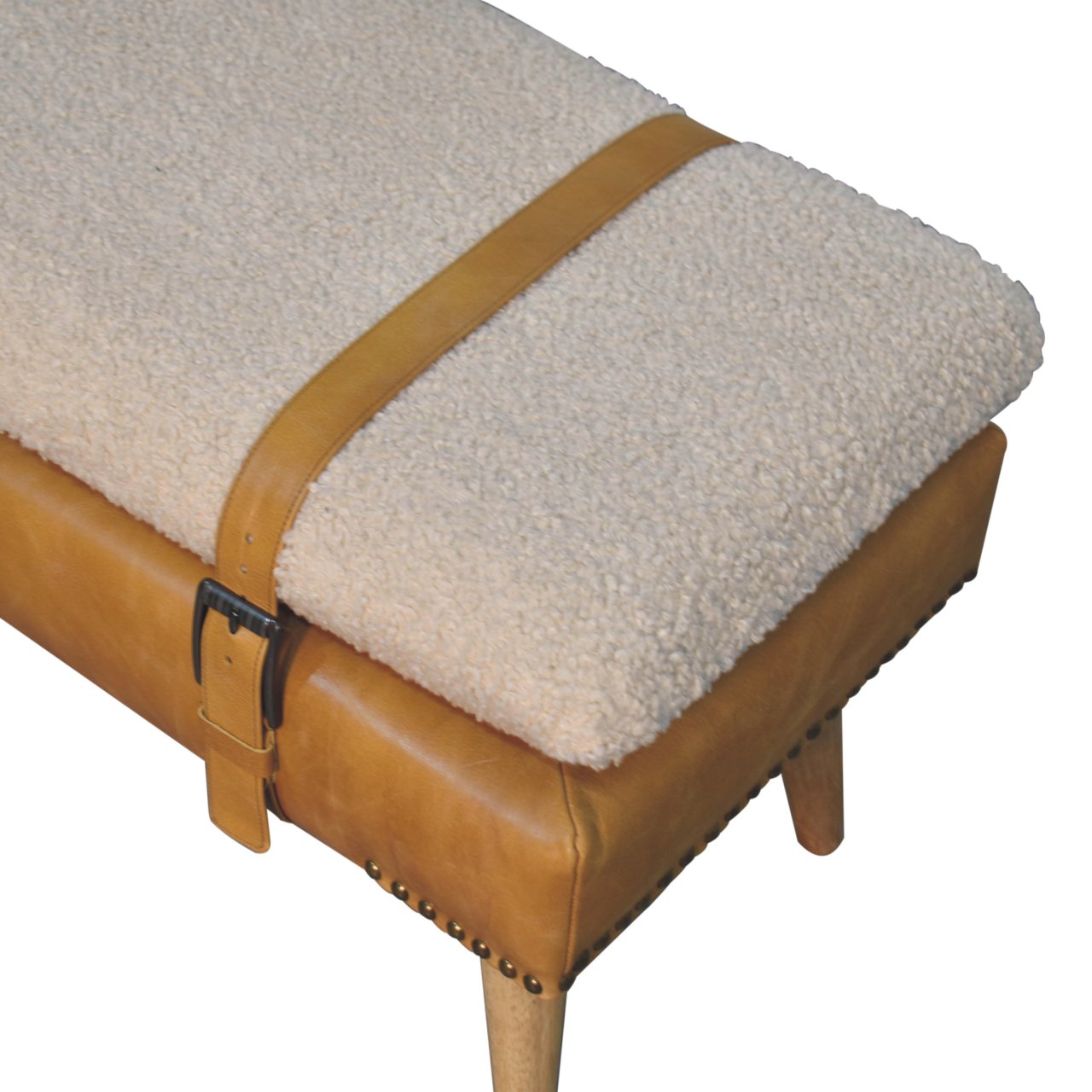 WillowStone Boucl�� Buffalo Hide Olive Green Leather Bench