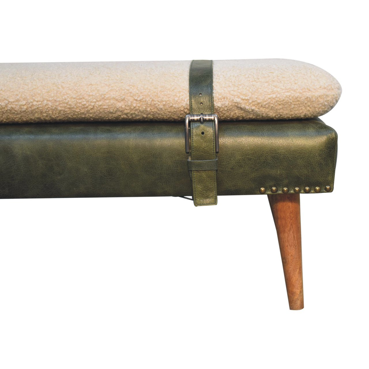 WillowStone Boucl�� Buffalo Hide Olive Green Leather Bench