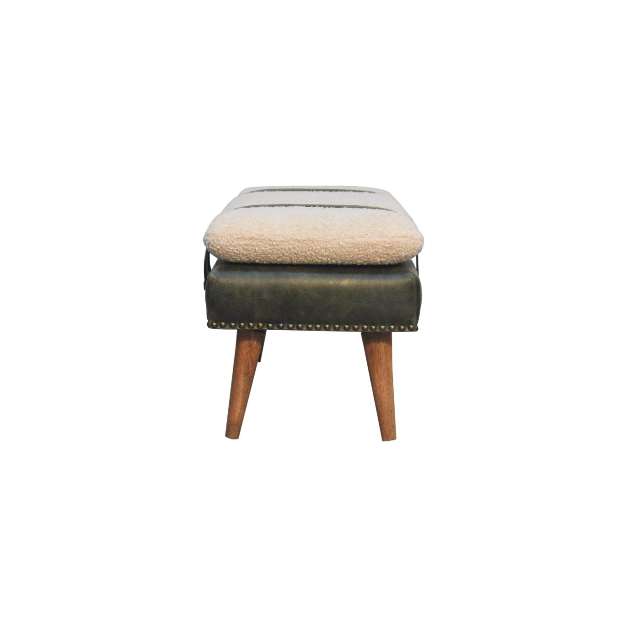 WillowStone Boucl�� Buffalo Hide Olive Green Leather Bench