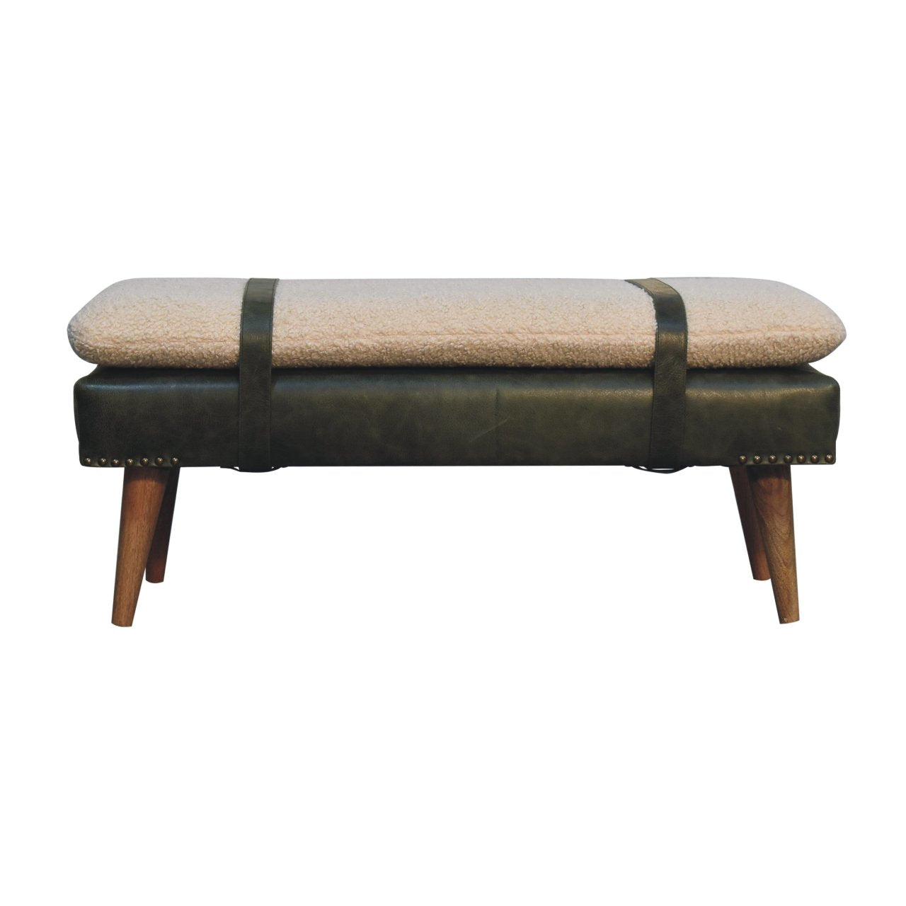 WillowStone Boucl�� Buffalo Hide Olive Green Leather Bench