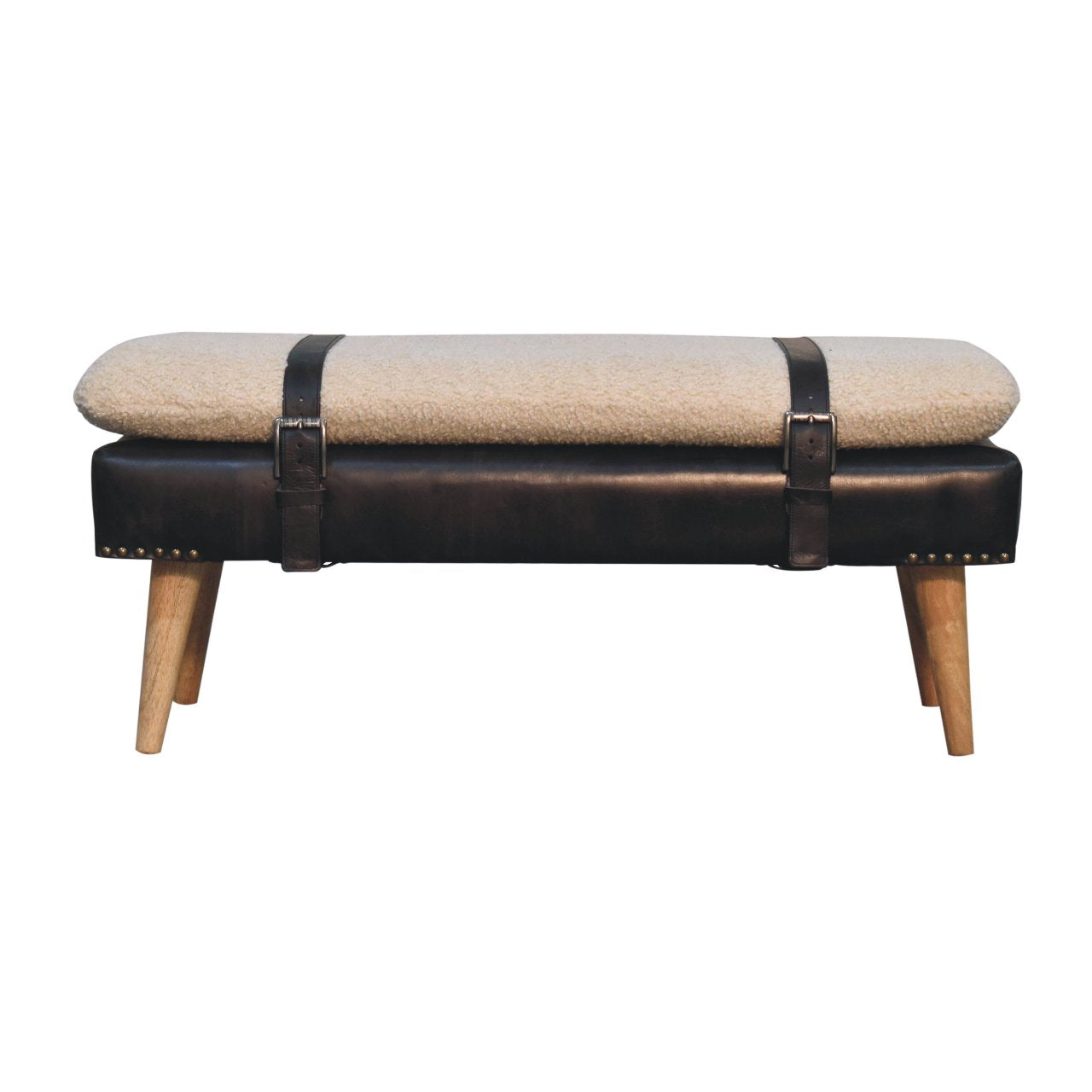 WillowStone Boucl�� Buffalo Hide Black Leather Bench
