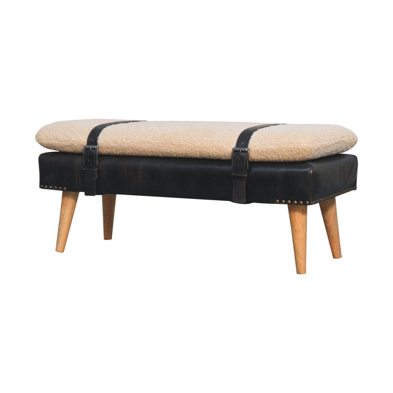 WillowStone Boucl�� Buffalo Hide Black Leather Bench