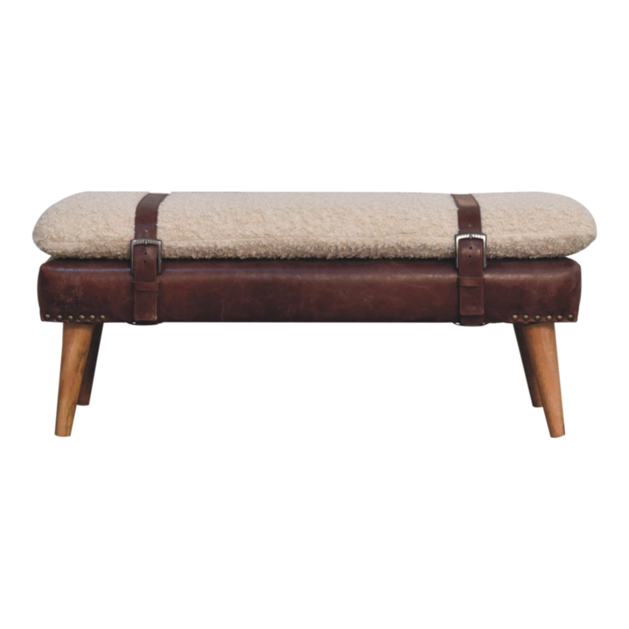 WillowStone Boucle x Brown Leather Bench