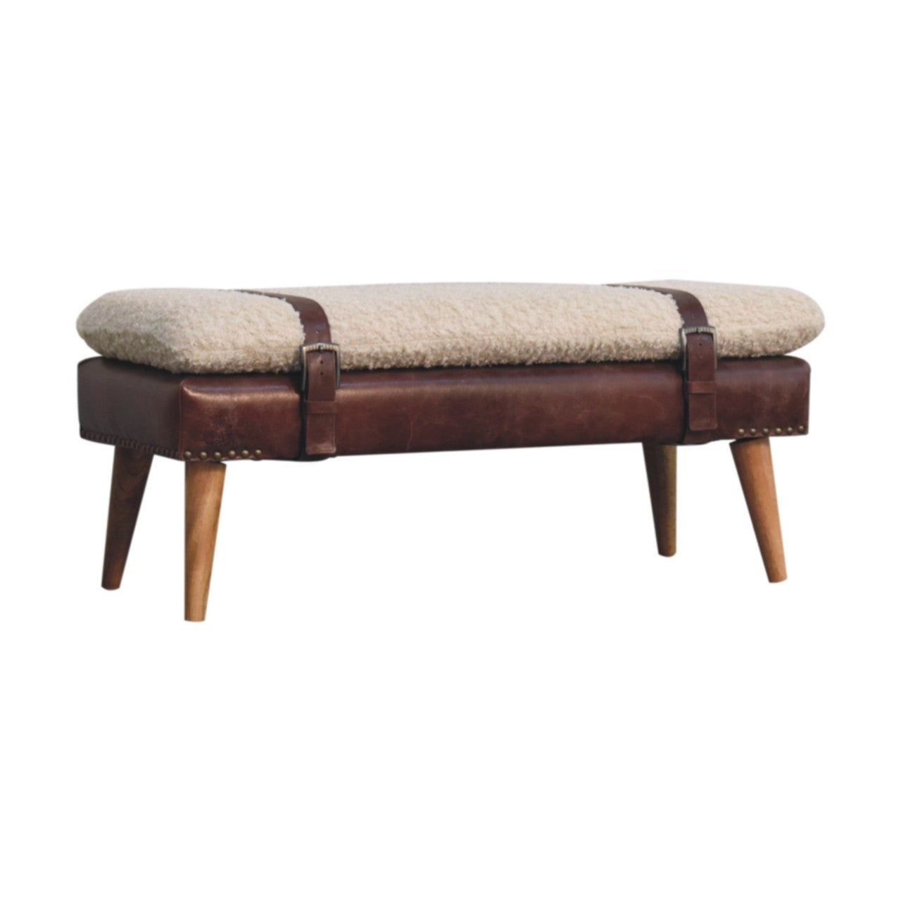 WillowStone Boucle x Brown Leather Bench