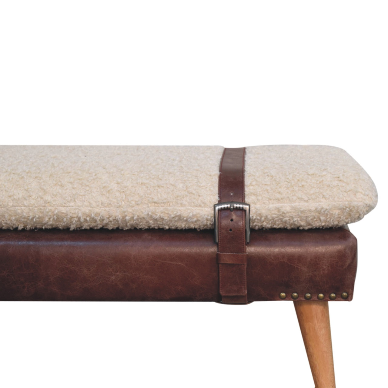 WillowStone Boucle x Brown Leather Bench