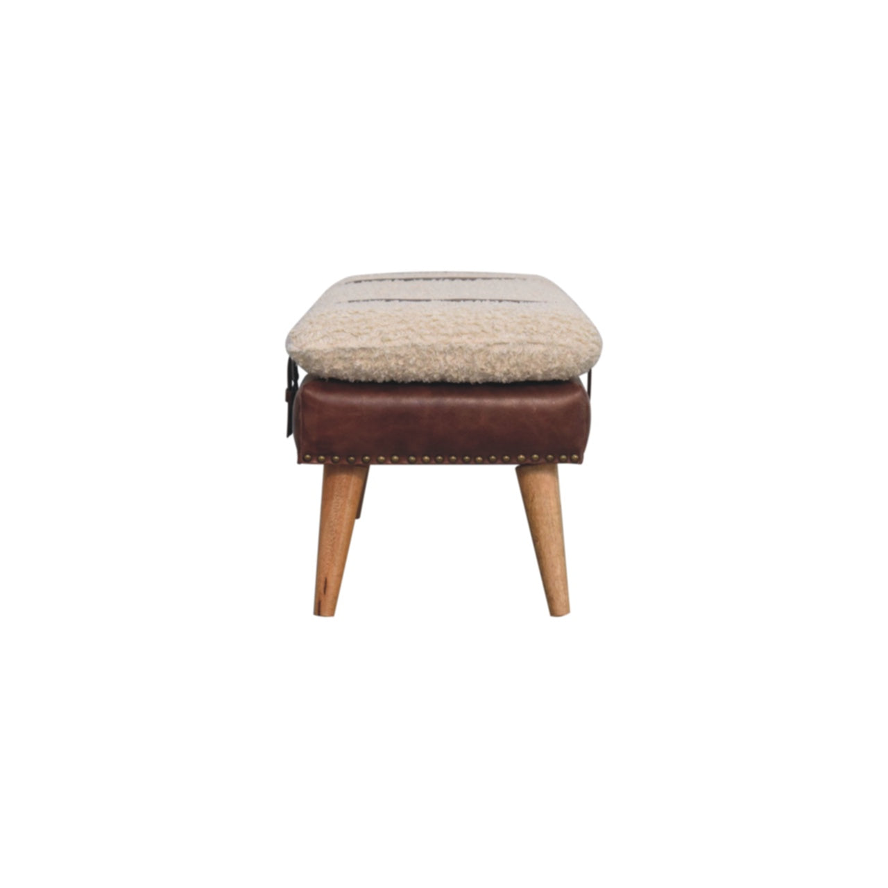 WillowStone Boucle x Brown Leather Bench