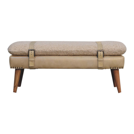 WillowStone Boucle x Beige Leather Bench