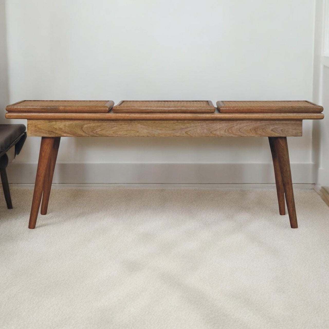 WillowStone Larissa Triple Accent Oak-ish Cane Bench