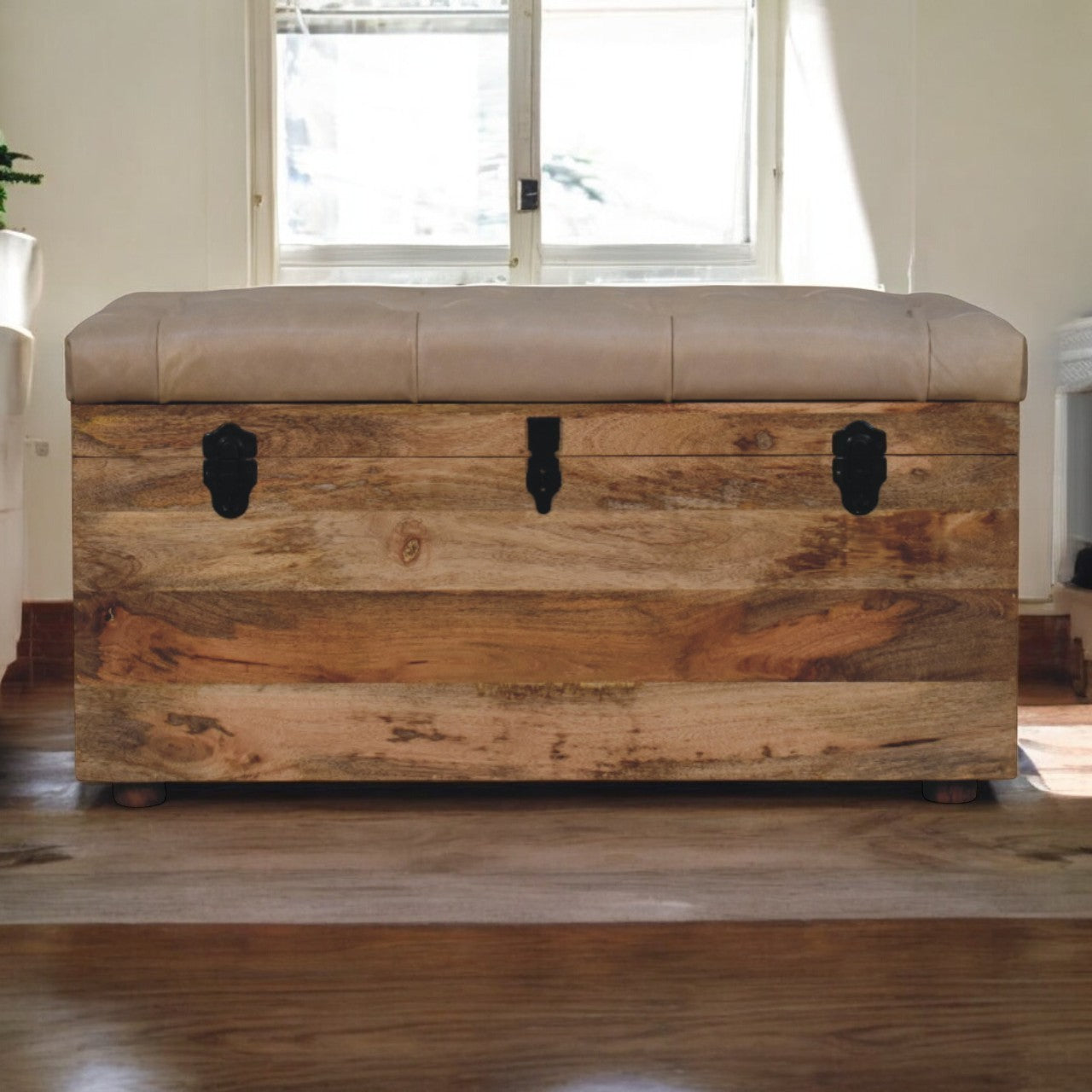 WillowStone Beige Buffalo hide leather Storage Trunk