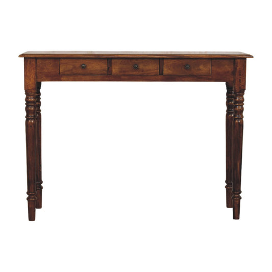 WillowStone Turned Legs 3 Drawer Chestnut Console