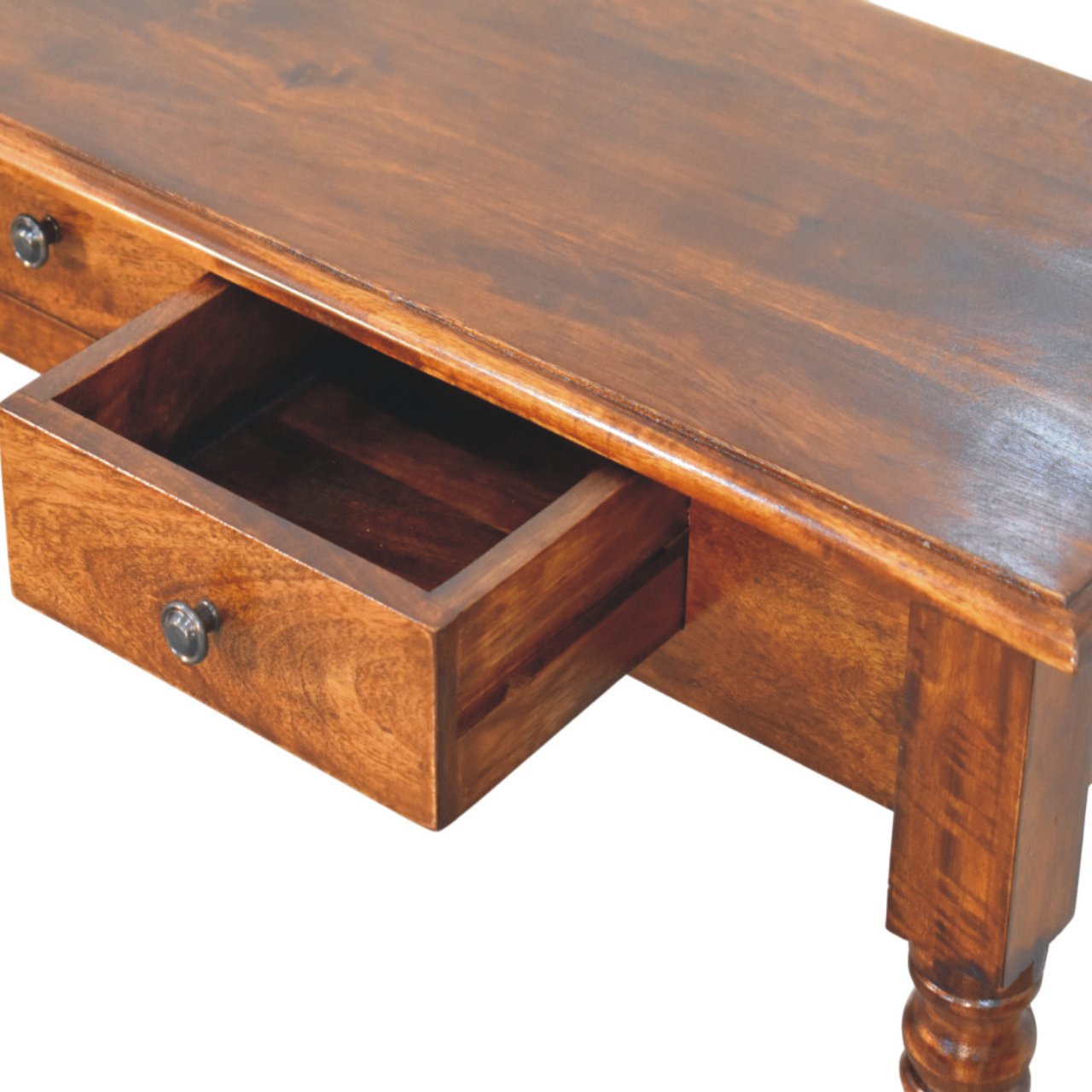 WillowStone Turned Legs 3 Drawer Chestnut Console