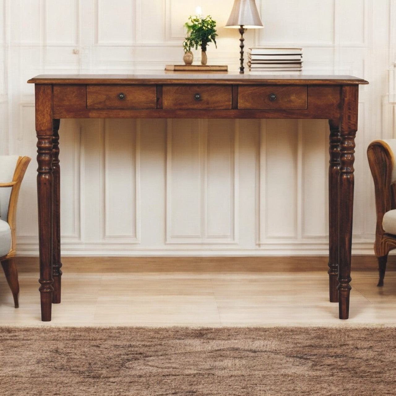 WillowStone Turned Legs 3 Drawer Chestnut Console