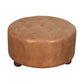 Leather Buffalo Hide Round Ottoman - Brown Finish