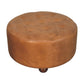 Leather Buffalo Hide Round Ottoman - Brown Finish