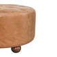 Leather Buffalo Hide Round Ottoman - Brown Finish