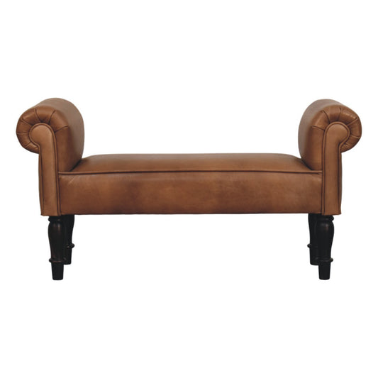 WillowStone Brown Buffalo Leather Rolled Arms Bench