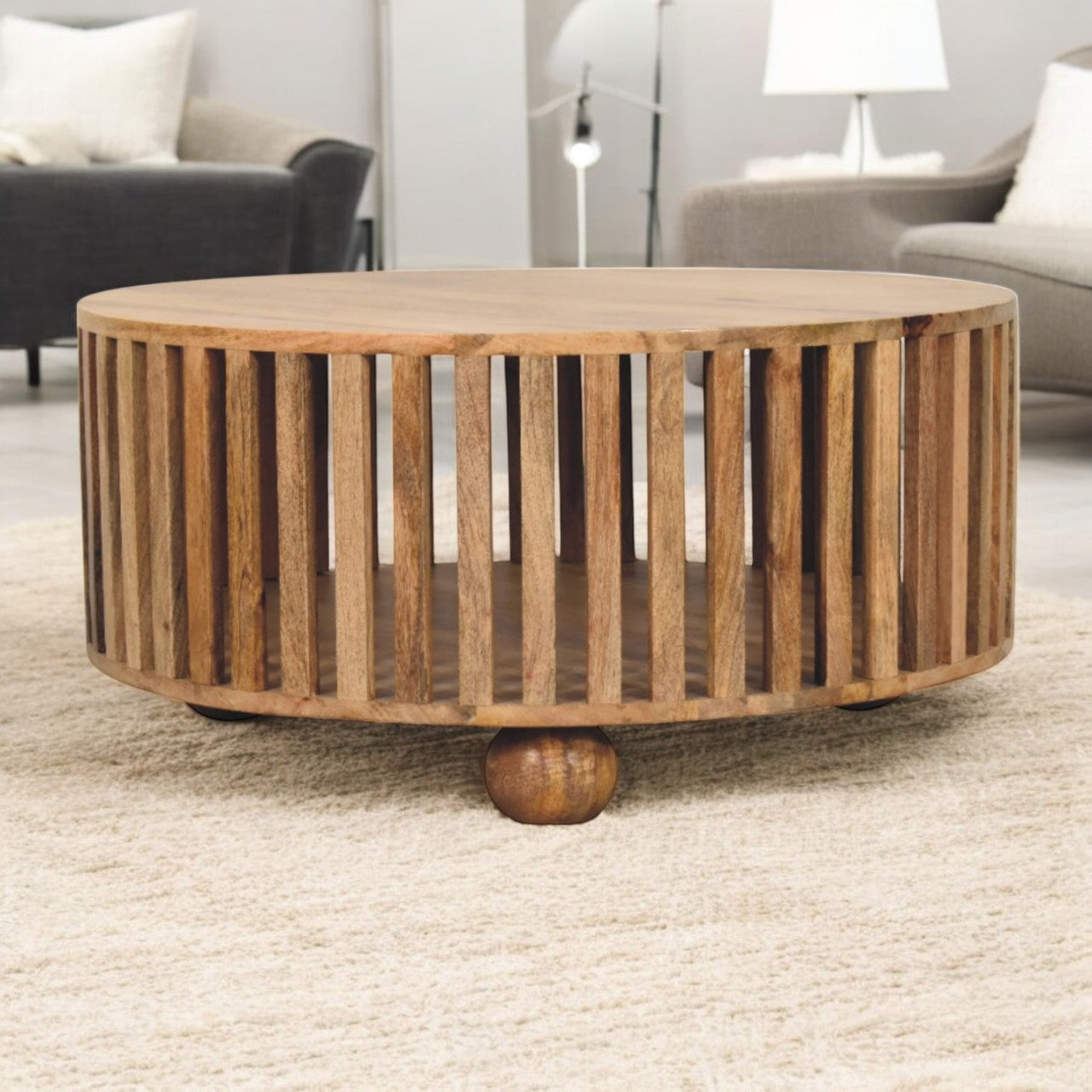 WillowStone Slatted Round Oak-ish Coffee Table