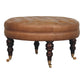 Leather Round Ottoman - Brown Finish