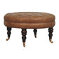 Leather Round Ottoman - Brown Finish
