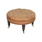 Leather Round Ottoman - Brown Finish