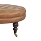 Leather Round Ottoman - Brown Finish