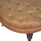 Leather Round Ottoman - Brown Finish