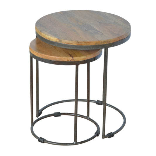 WillowStone Round Stool Set of 2 with Iron Base