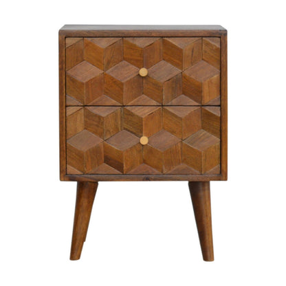 WillowStone Chestnut Cube Carved nightstand – handcrafted solid wood furniture by WillowStone
