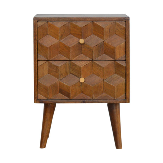 WillowStone Chestnut Cube Carved nightstand