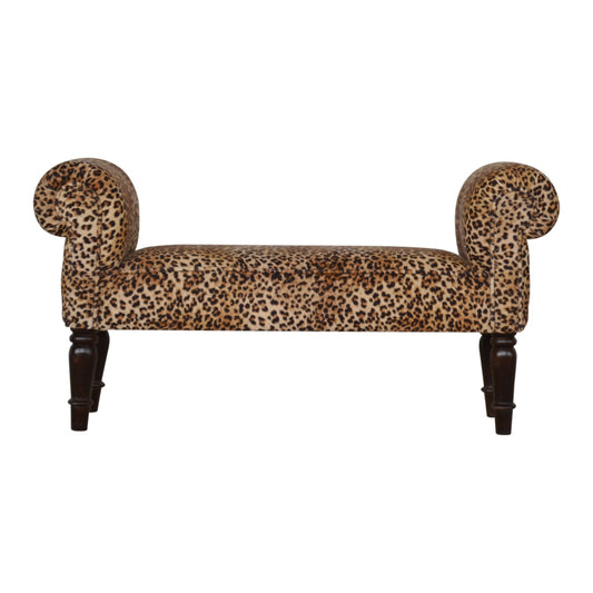 WillowStone Leopard Print Velvet Bench – handcrafted solid wood furniture by WillowStone
